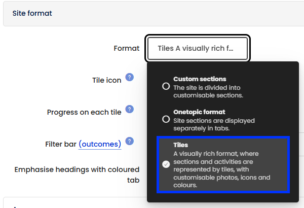 Moodle - Site Format - Tiles